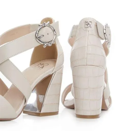 Loral Off White Leather Women Moda In Pelle Heeled Sandals Loral Off White Leather Women Moda In Pelle Heeled Sandals