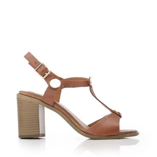Lusia Tan Leather Women Moda In Pelle Heeled Sandals