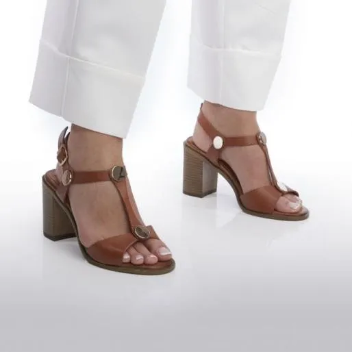Lusia Tan Leather Women Moda In Pelle Heeled Sandals Lusia Tan Leather Women Moda In Pelle Heeled Sandals