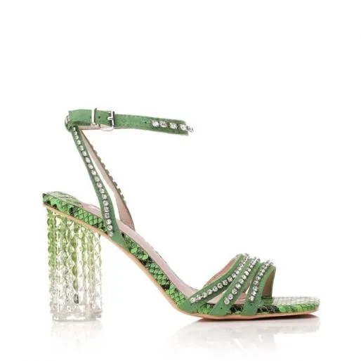 Madona Lime Green Alcantara Women Moda In Pelle Heeled Sandals