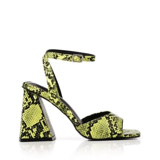 Maizie Yellow Snake Print Women Moda In Pelle Heeled Sandals