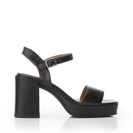 Marciana Black Leather Women Moda In Pelle Heeled Sandals