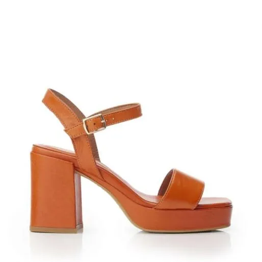 Marciana Orange Leather Women Moda In Pelle Heeled Sandals