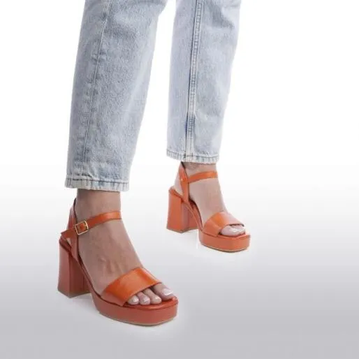 Marciana Orange Leather Women Moda In Pelle Heeled Sandals Marciana Orange Leather Women Moda In Pelle Heeled Sandals