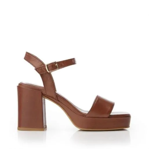 Marciana Tan Leather Women Moda In Pelle Heeled Sandals