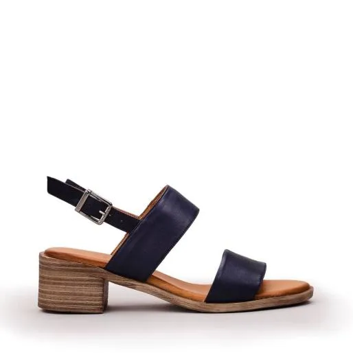 Mariana Navy Leather Women Moda In Pelle Heeled Sandals