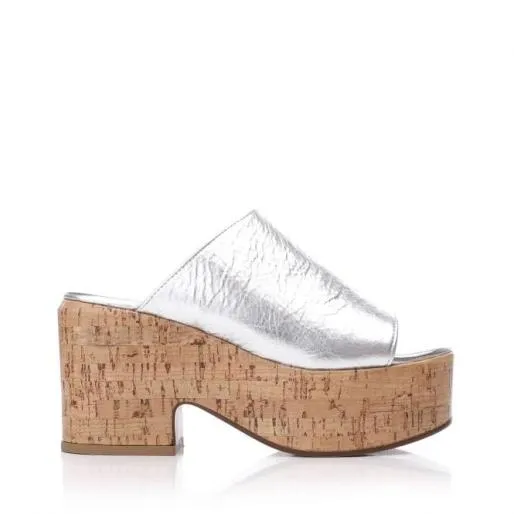 Marrina Silver Leather Women Moda In Pelle Heeled Sandals