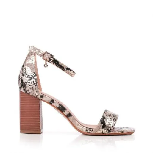 Meesha Off White Snake Print Women Moda In Pelle Heeled Sandals
