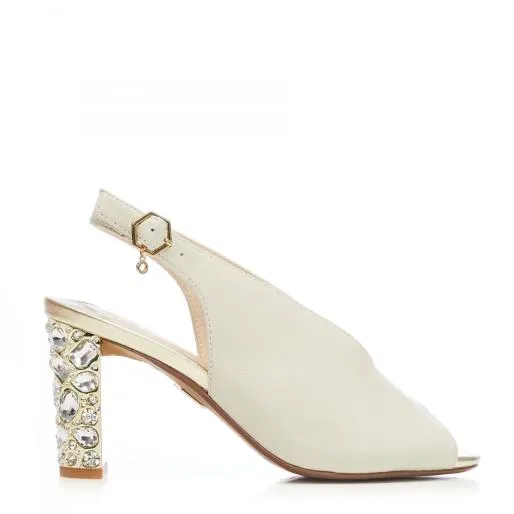 Meloni Off White Leather Women Moda In Pelle Heeled Sandals