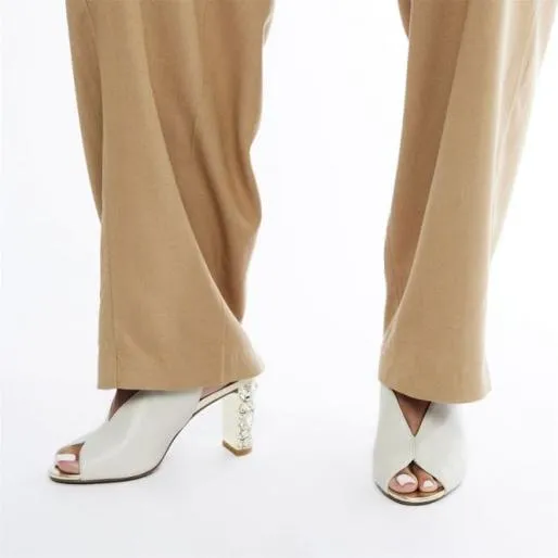 Meloni Off White Leather Women Moda In Pelle Heeled Sandals