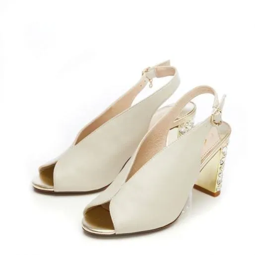 Meloni Off White Leather Women Moda In Pelle Heeled Sandals