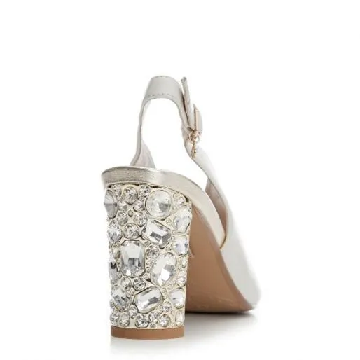Meloni Off White Leather Women Moda In Pelle Heeled Sandals