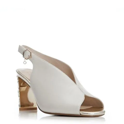 Meloni Off White Leather Women Moda In Pelle Heeled Sandals