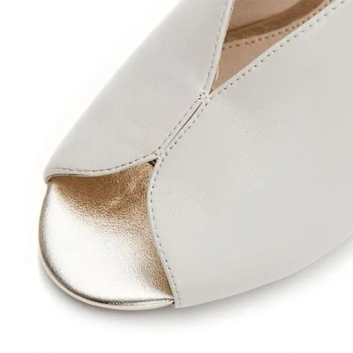 Meloni Off White Leather Women Moda In Pelle Heeled Sandals