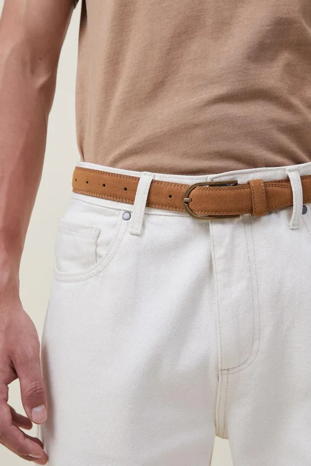 Men Bags and Belts Cotton On Slim Faux Suede Belt Tan