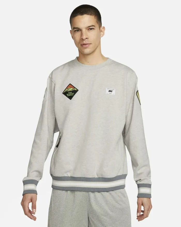 Men DriFit Standard Issue Grey Heatherwhite Nike Hoodies And Sweatshirts