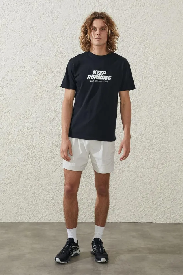 Men Graphic TShirts Cotton On Active Icon Tee Black Keep Running