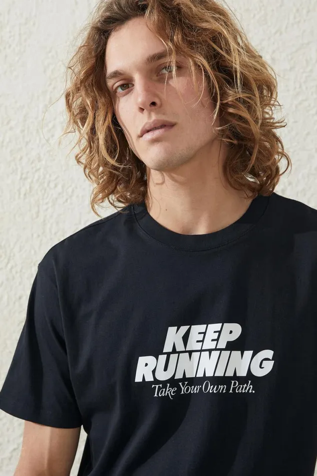 Men Graphic TShirts Cotton On Active Icon Tee Black Keep Running