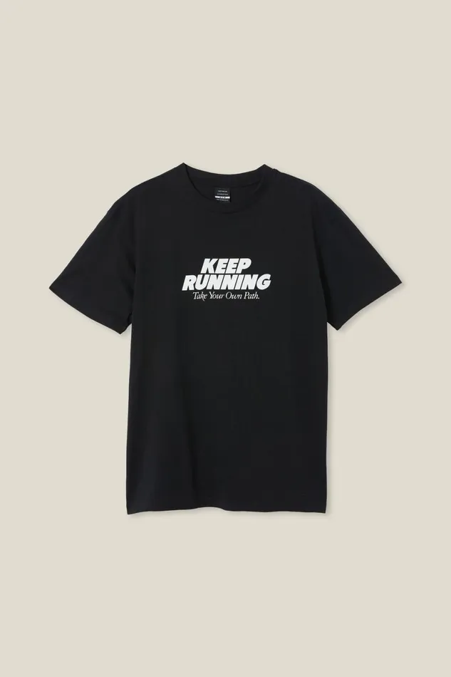 Men Graphic TShirts Cotton On Active Icon Tee Black Keep Running