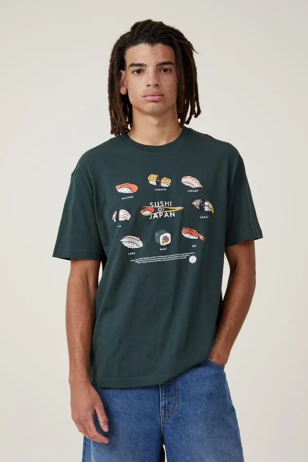 Men Graphic TShirts Cotton On Loose Fit Art TShirt Pine Needle Green Sushi Circle Men Graphic TShirts Cotton On Loose Fit Art TShirt Pine Needle Green Sushi Circle