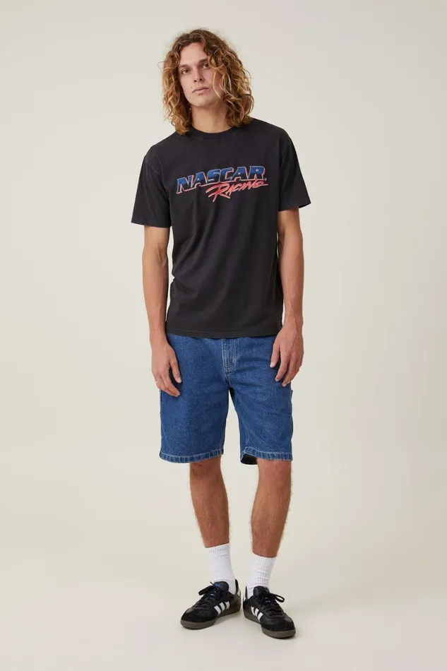 Men Graphic TShirts Cotton On Nascar Loose Fit TShirt Lcn Ncr Blackracing Logo