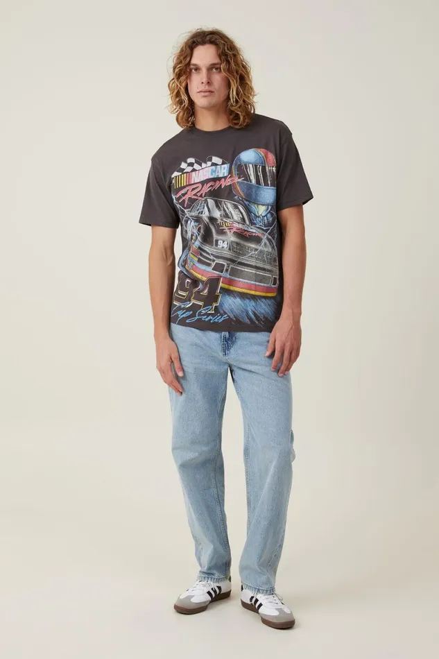 Men Graphic TShirts Cotton On Nascar Loose Fit TShirt Lcn Ncr Faded Slate94 Cup Mega