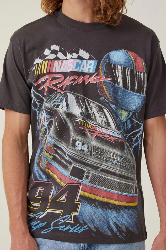 Men Graphic TShirts Cotton On Nascar Loose Fit TShirt Lcn Ncr Faded Slate94 Cup Mega
