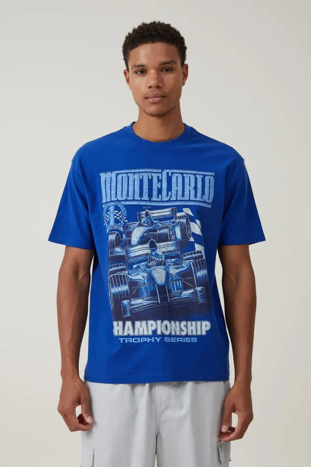Men Graphic TShirts Cotton On Pit Stop Loose Fit TShirt Royal Blue Monte Carlo Men Graphic TShirts Cotton On Pit Stop Loose Fit TShirt Royal Blue Monte Carlo