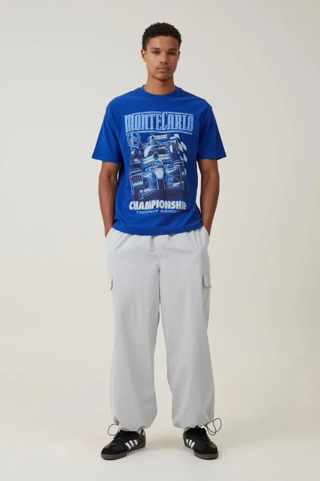 Men Graphic TShirts Cotton On Pit Stop Loose Fit TShirt Royal Blue Monte Carlo