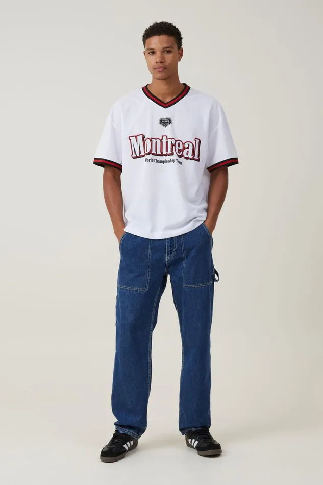 Men Graphic TShirts Cotton On Pit Stop V Neck Jersey White Montreal