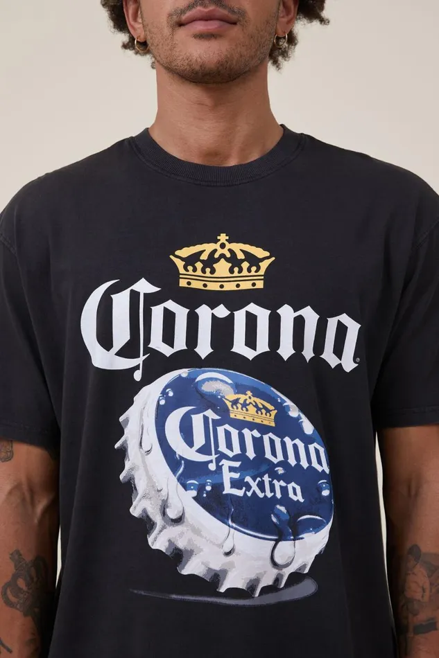 Men Graphic TShirts Cotton On Special Edition TShirt Lcn Cor Washed Blackcoronabottle Cap