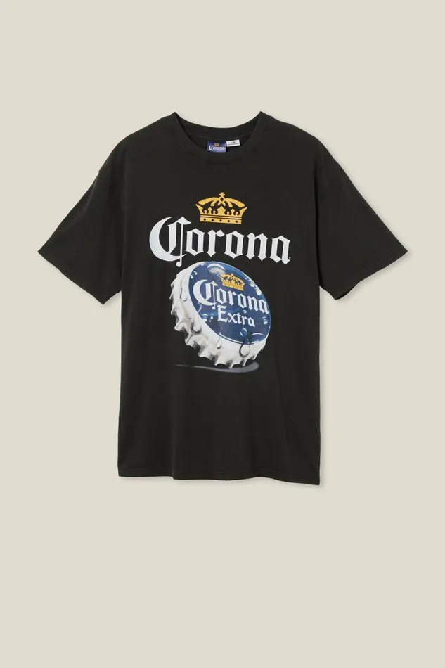 Men Graphic TShirts Cotton On Special Edition TShirt Lcn Cor Washed Blackcoronabottle Cap