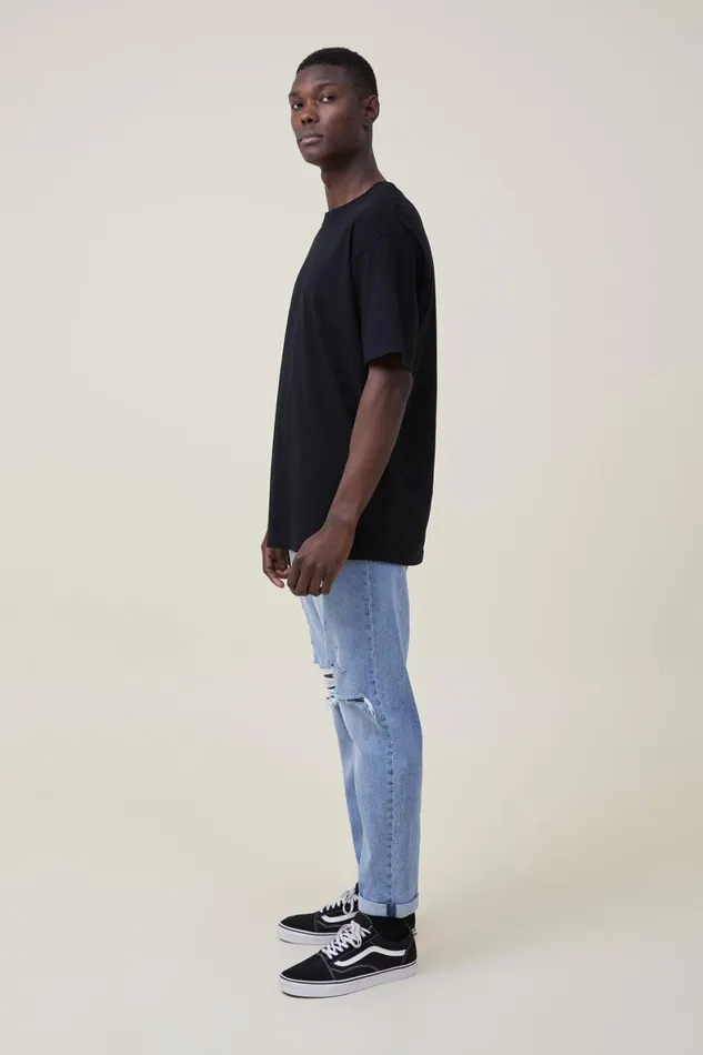 Men Jeans Cotton On Relaxed Tapered Jean Surf Blue Ripped