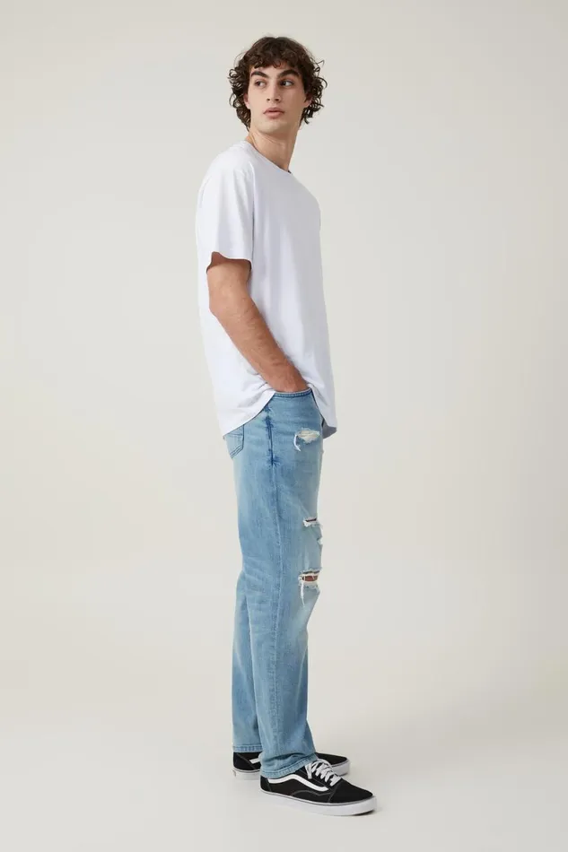Men Jeans Cotton On Slim Straight Jean Cali Blue Ripped