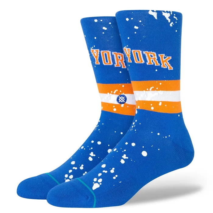 Men NBA X Overspray Crew Socks New York Knicks 8211 Royal Stance Crew