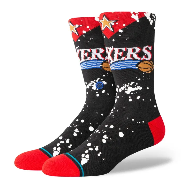 Men NBA X Overspray Crew Socks Philadelphia 76ers 8211 Black Stance Crew