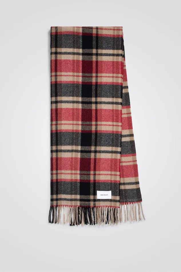 Men Norse Projects Accessories Virgin Wool Checked Scarf Holmen Red