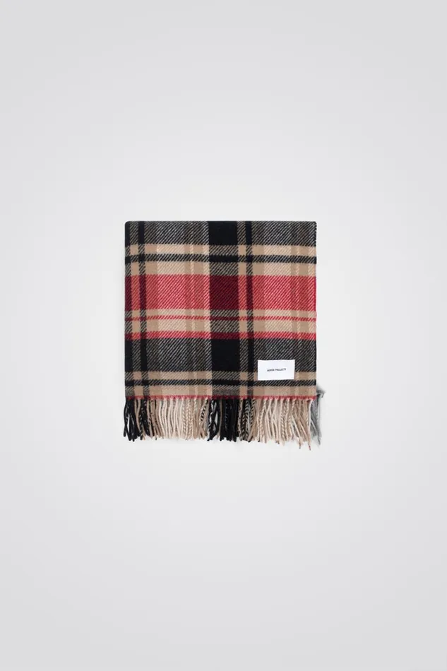 Men Norse Projects Accessories Virgin Wool Checked Scarf Holmen Red