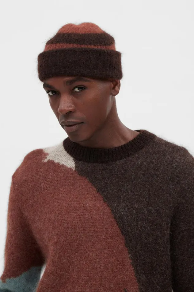 Men Norse Projects Beanies Alpaca Mohair Stripe Beanie Espresso