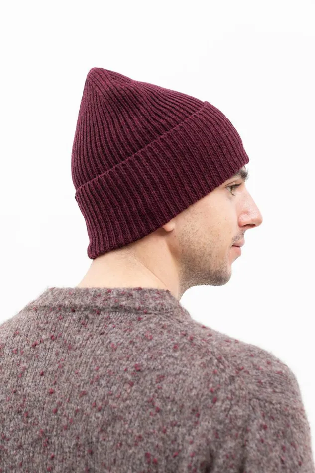 Men Norse Projects Beanies Merino Lambswool Rib N Logo Beanie Burgundy
