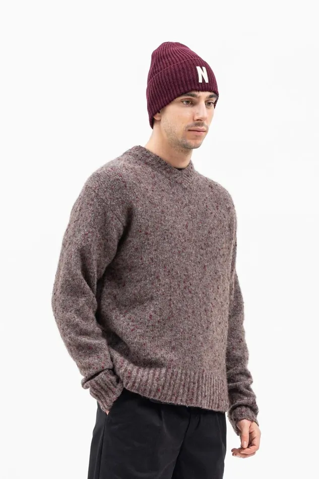 Men Norse Projects Beanies Merino Lambswool Rib N Logo Beanie Burgundy
