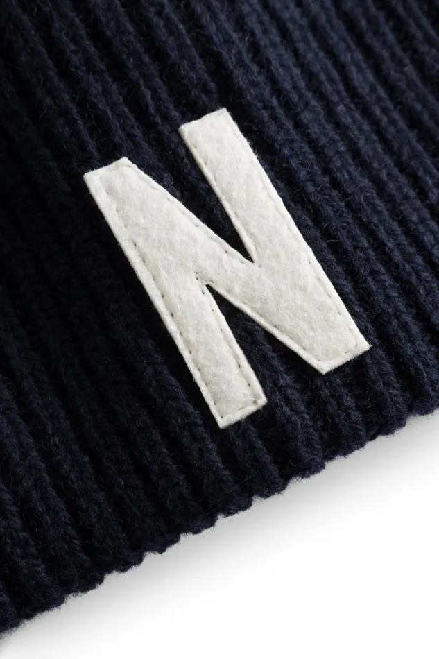 Men Norse Projects Beanies Merino Lambswool Rib N Logo Beanie Dark Navy
