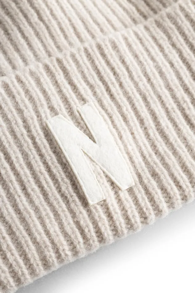 Men Norse Projects Beanies Merino Lambswool Rib N Logo Beanie Oatmeal
