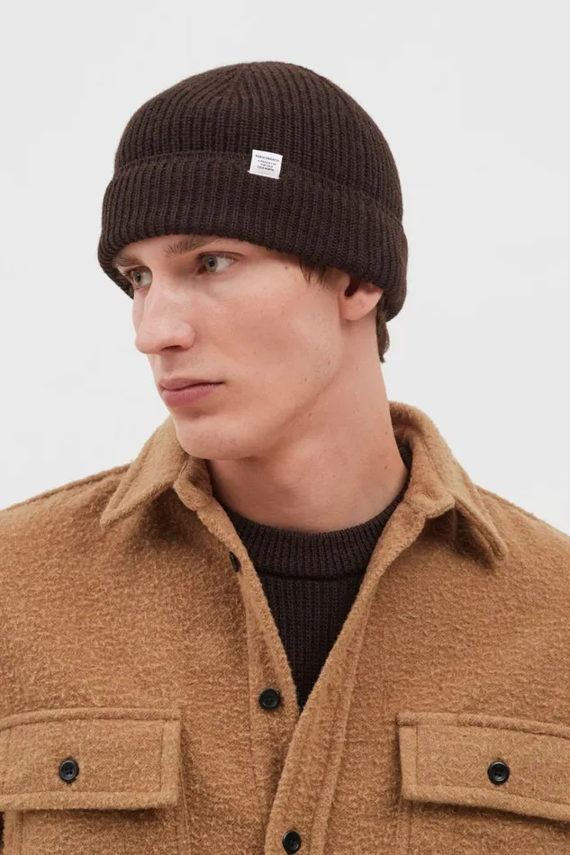 Men Norse Projects Beanies Wool Cotton Rib Beanie Espresso