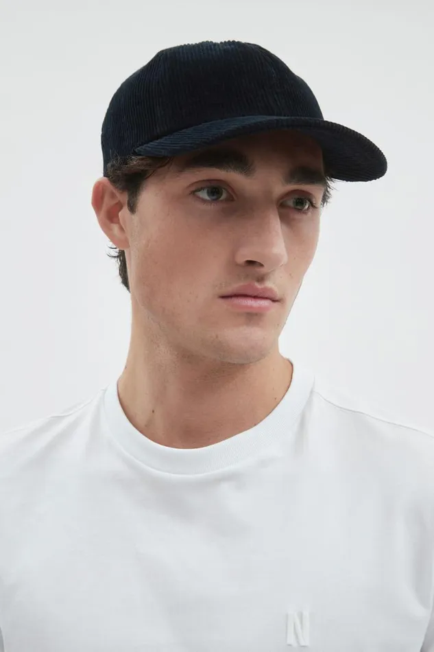 Men Norse Projects Caps Wide Wale Corduroy Sports Cap Dark Navy