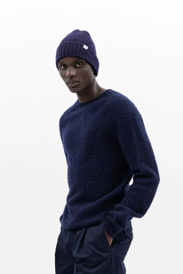 Men Norse Projects Knitwear Birnir Brushed Lambswool Dark Navy