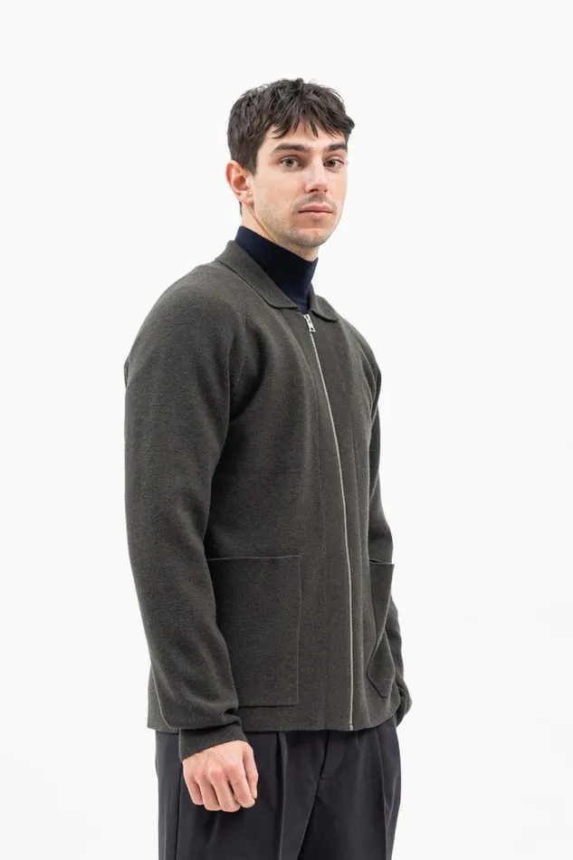 Men Norse Projects Knitwear Bjarne Milano Full Zip Jacket Beech Green