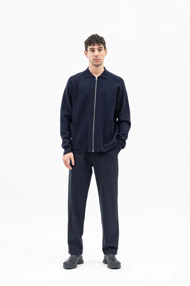 Men Norse Projects Knitwear Bjarne Milano Full Zip Jacket Dark Navy