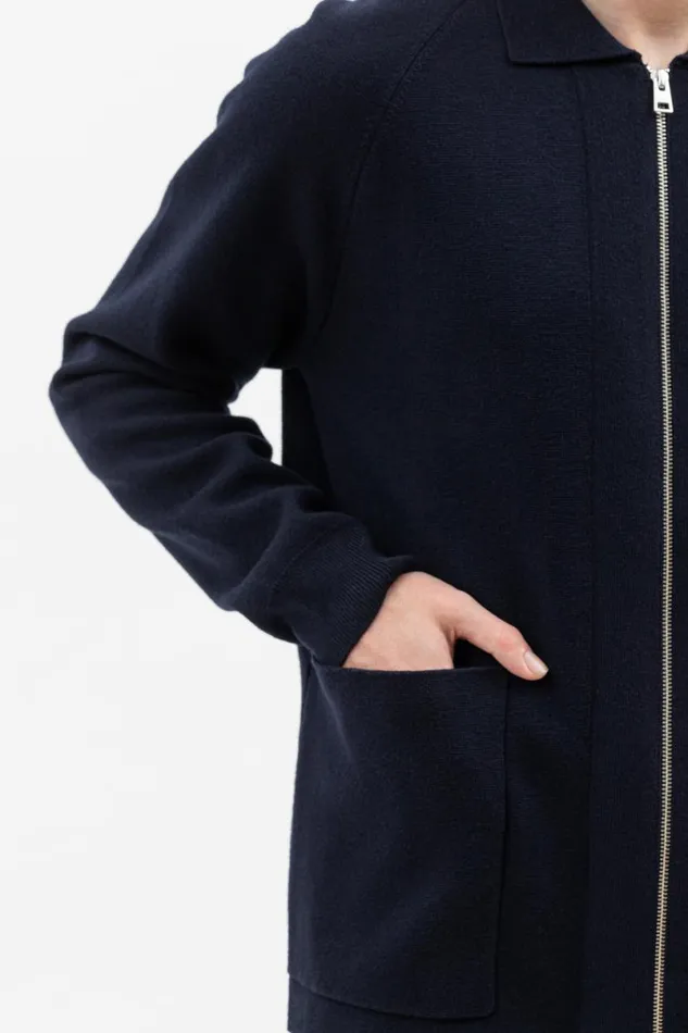 Men Norse Projects Knitwear Bjarne Milano Full Zip Jacket Dark Navy