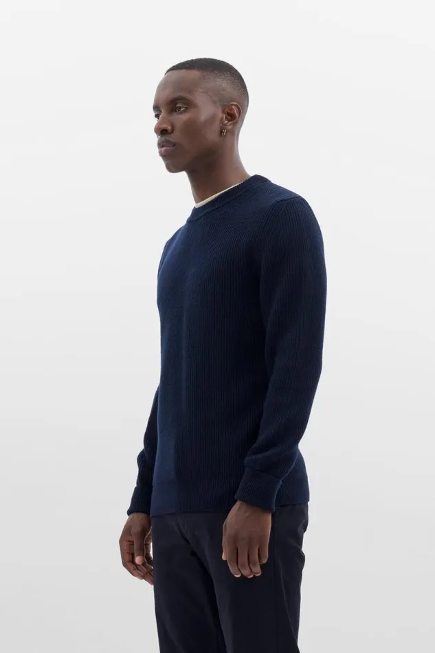 Men Norse Projects Knitwear Fine Merino Rib Crewneck Dark Navy